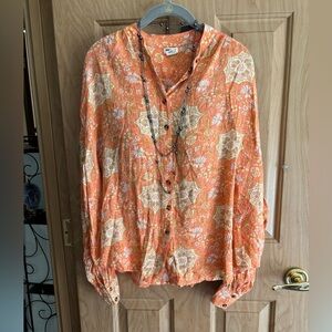 BILLABONG Orange PEACH Dream Space Blouse Long Sleeve Mandarin Collar Oversized